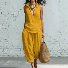 2026 foreign trade cross-border spring and summer new clothing simple lapel shirt and wide-leg pants linen two-piece set