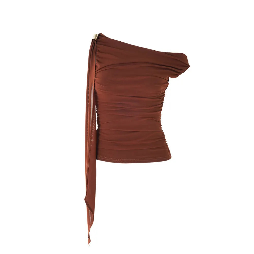 One Shoulder Ruched Tank Top