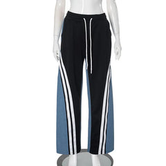 Black Color Block Striped Spliced Wide Leg Pants