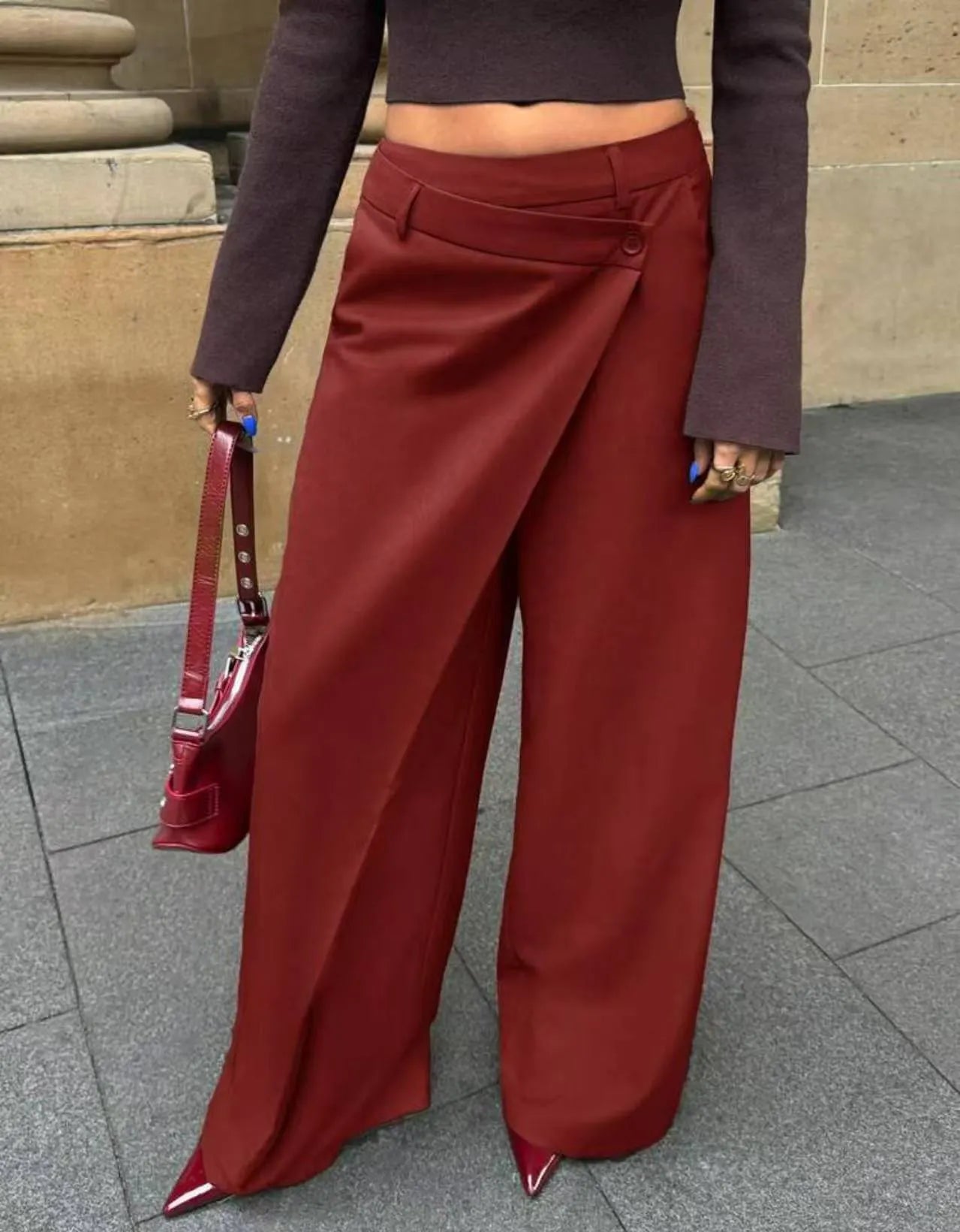High Waist Asymmetrical Wrap Wide Leg Suit Pants