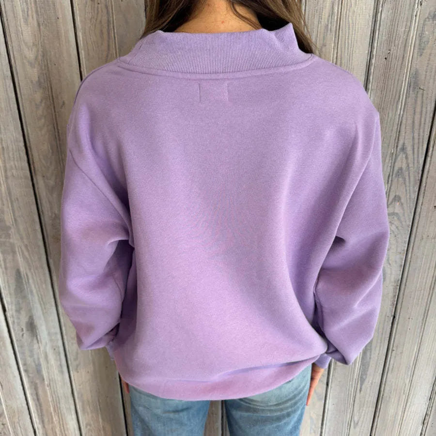 Lavender TIGERS Letter Print Sweatshirt, Casual Loose Mock Neck Fall Pullover Top