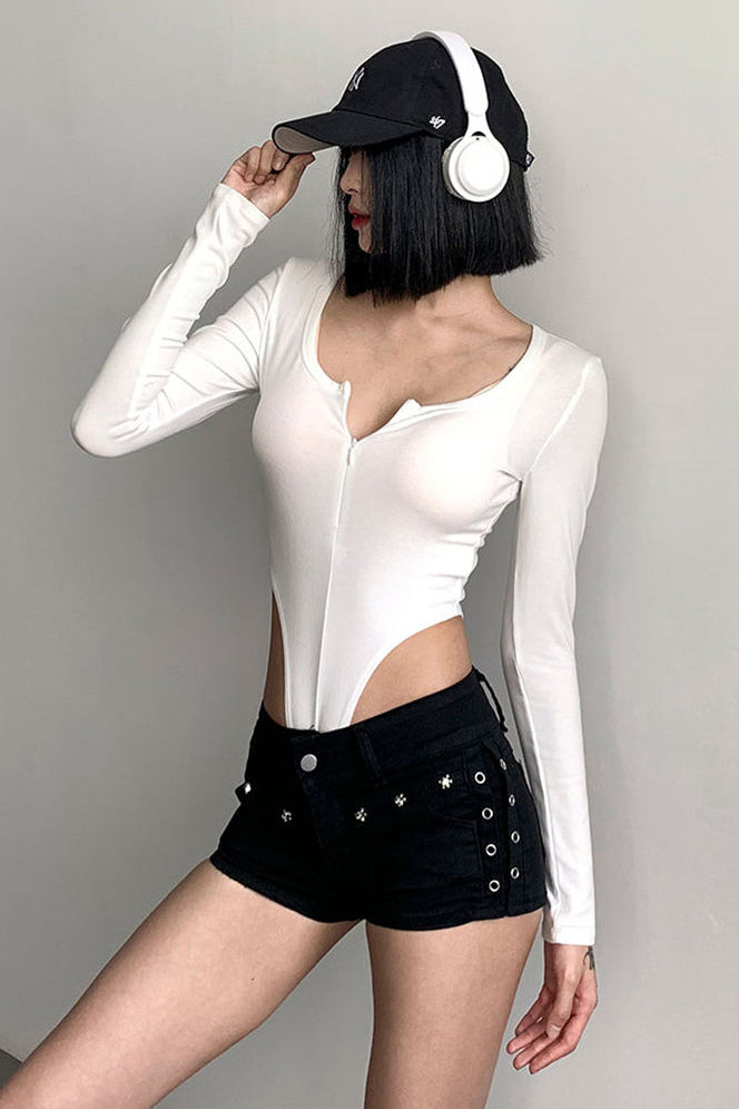 Zip Long Sleeve Bodycon Bodysuit Swimsuit