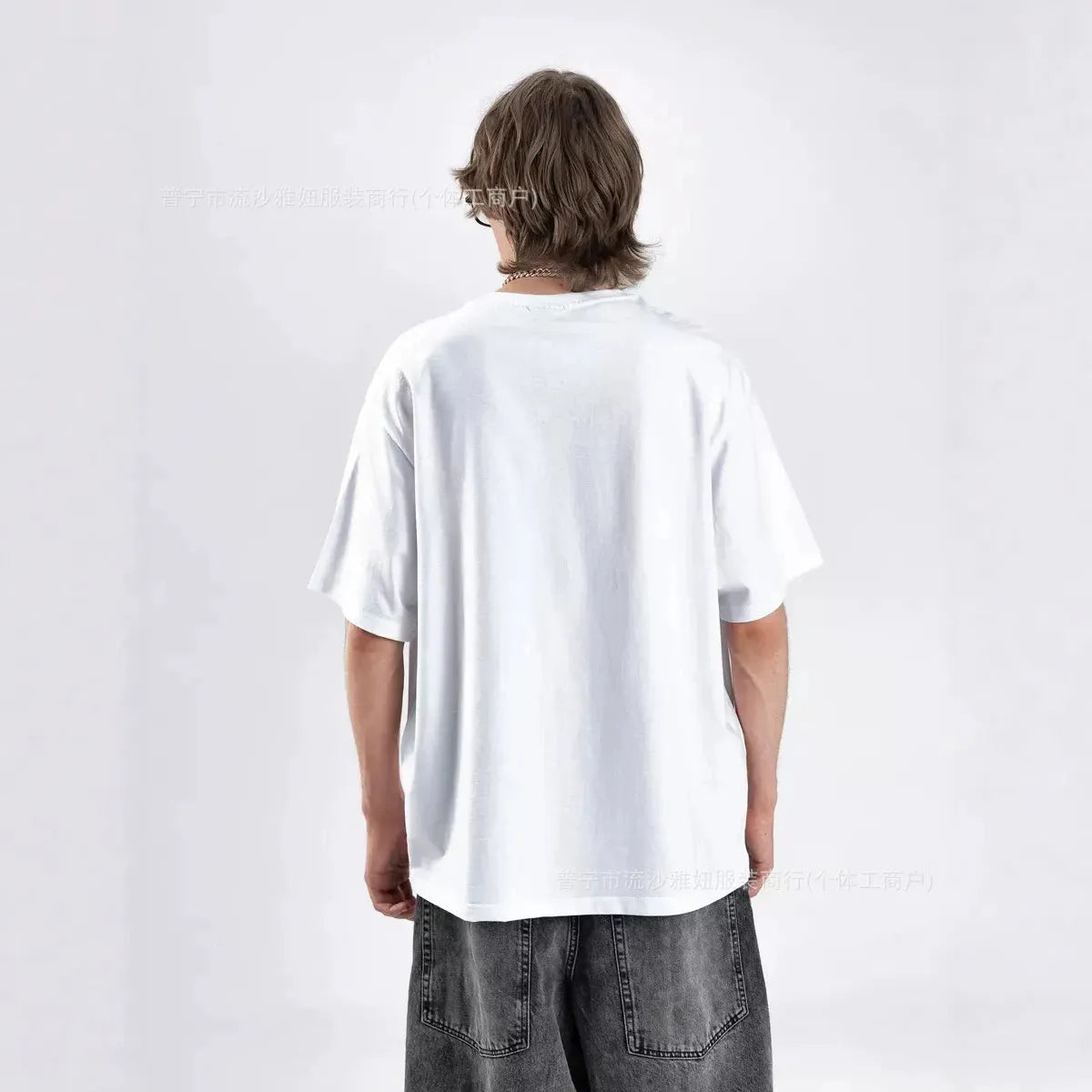 Four Lines Red Letter Print Crew Neck Oversized Loose Cotton Short Sleeve T-shirt