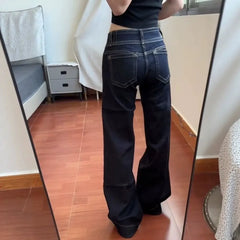 Double Button Low Rise Wide Leg Denim Jeans