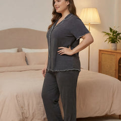 Wavy Lettuce Trim Short Sleeve Top & Long Pants Loungewear