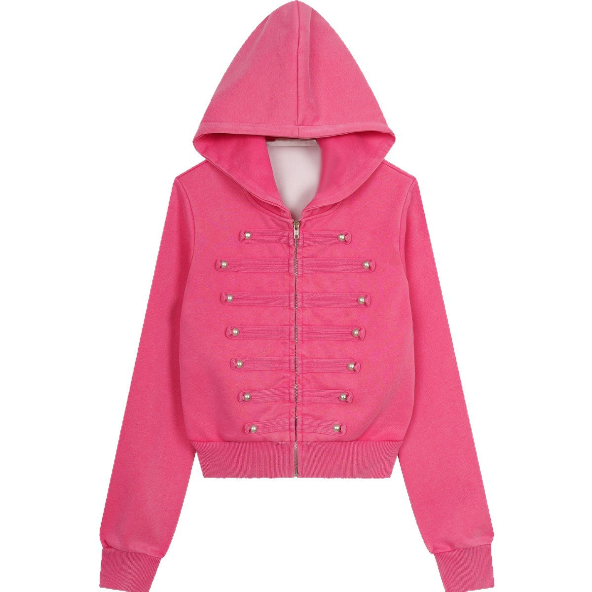 Oversized Hooded Sweatshirt Jacket, Dark Wash Decor Button Front Zip Up Hoodie