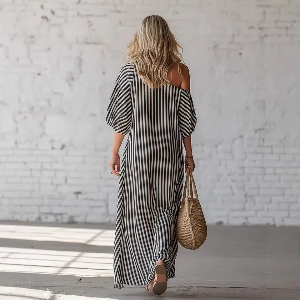 Striped Off Shoulder Maxi Dress