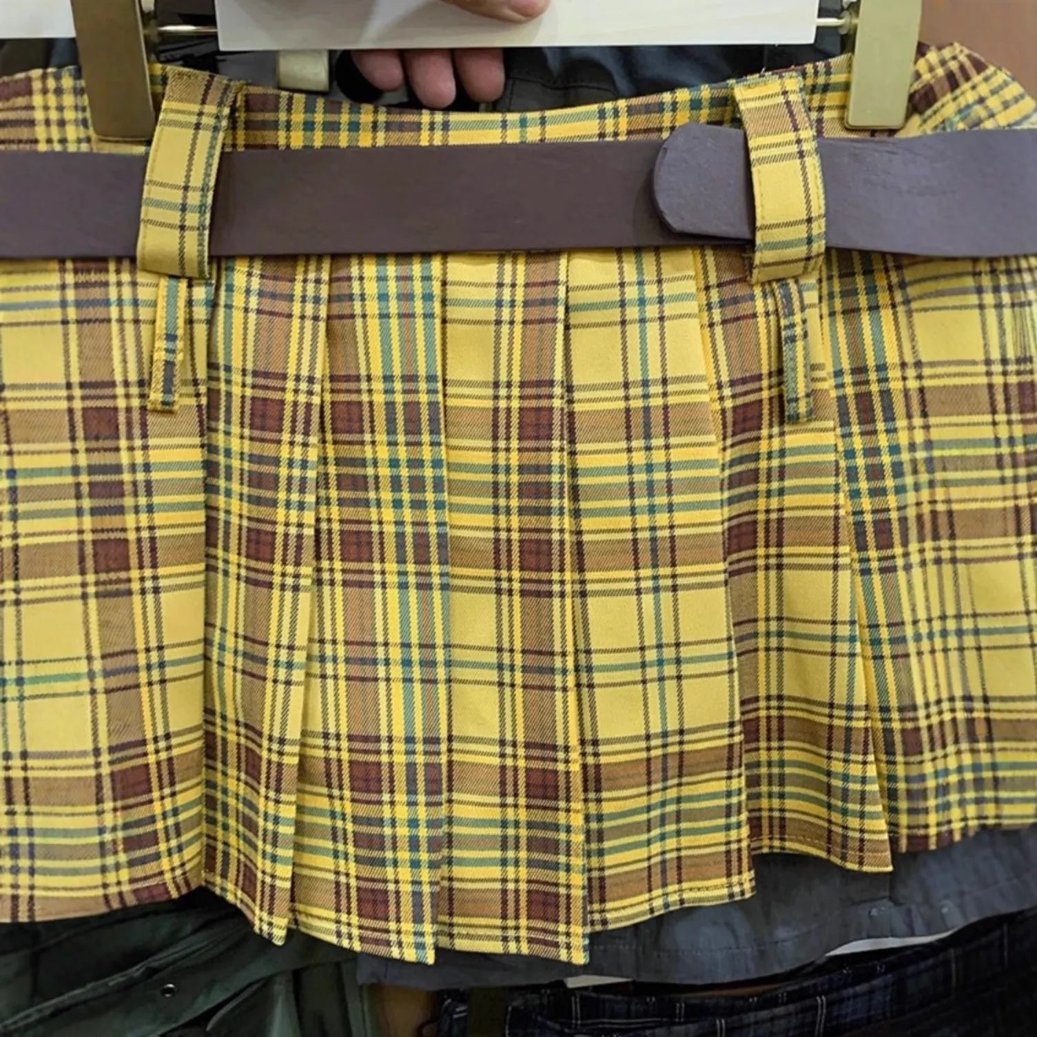 Classic Tartan Plaid Pleated Skirt Embroidery Detail High Waist Mini Skirt