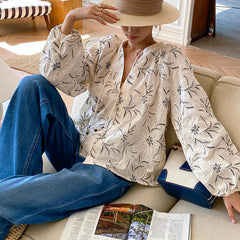 Contrast-Collar Satin Button-Down Shirt