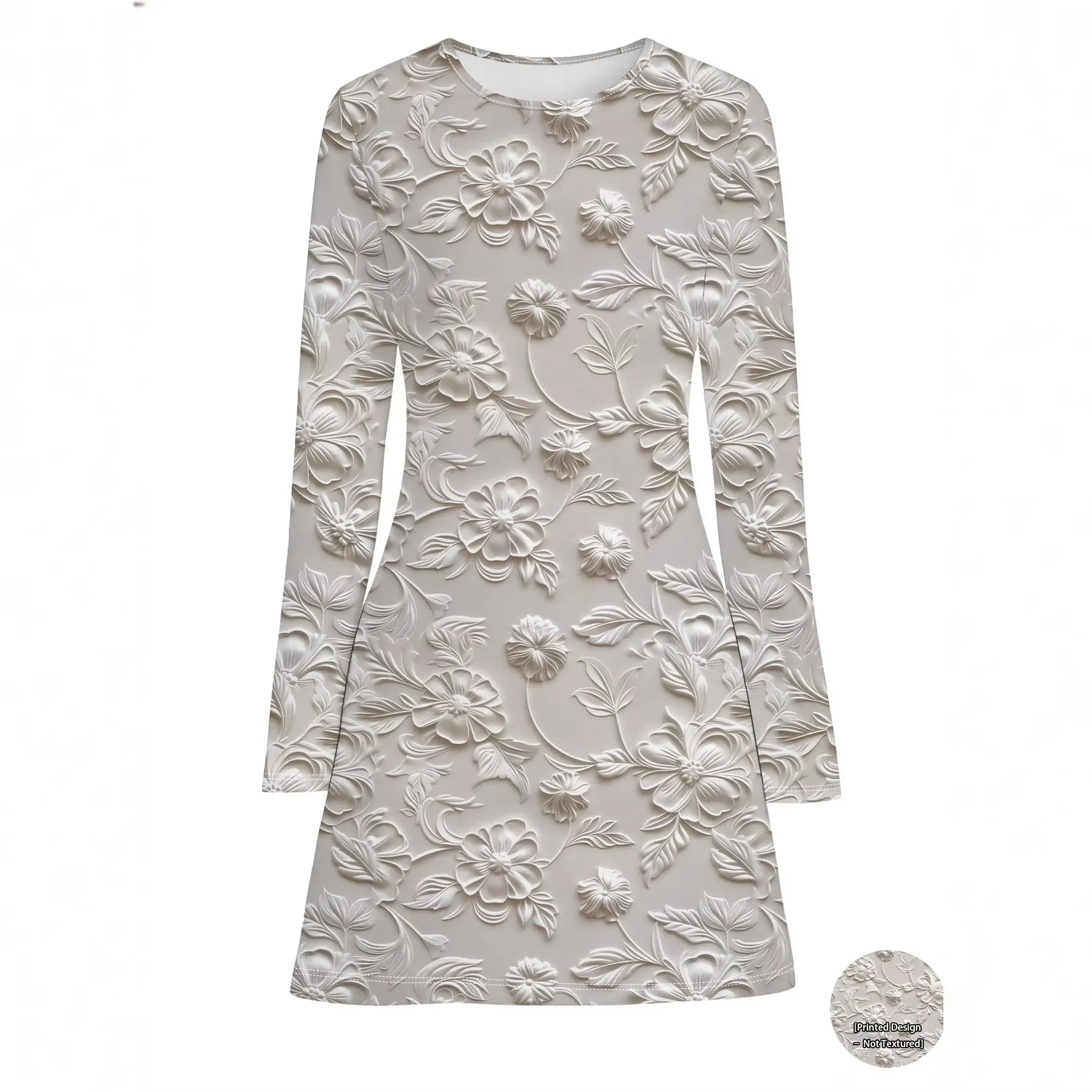 Holographic Star Print Round Neck Long Sleeve Midi Dress