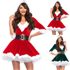 Classic Santa V-Neck Christmas Mini Costume Dress, Holiday Party Outfit