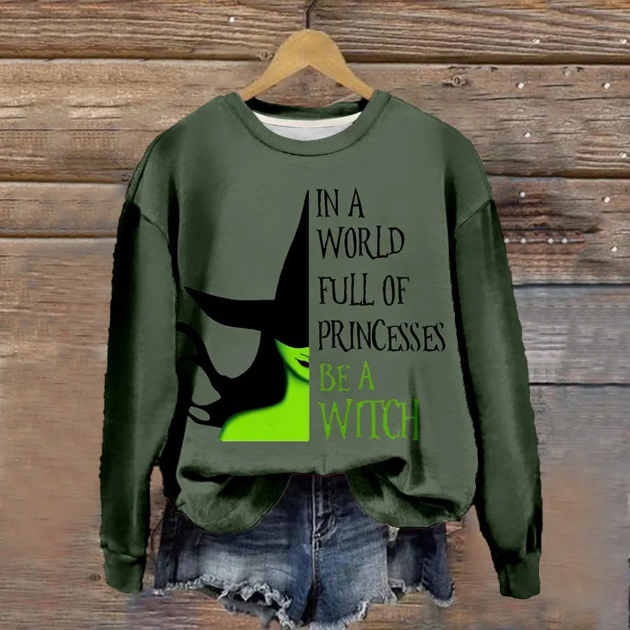 Halloween Witch Pumpkin Print Crew Neck Sweatshirt