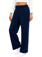 High Waist Elastic Back Straight Leg Casual Pants
