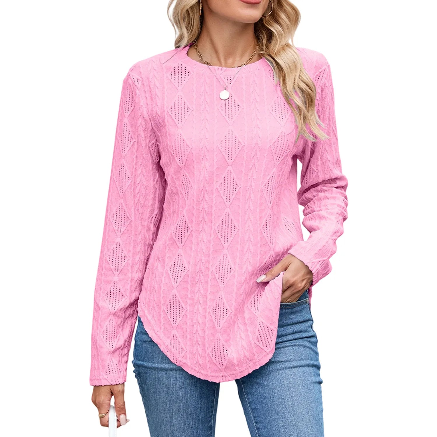 Back Button Hollow Out Curved Hem Blouse