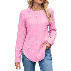 Back Button Hollow Out Curved Hem Blouse
