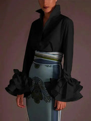 Ruffle Cuff Button-Down Blouse