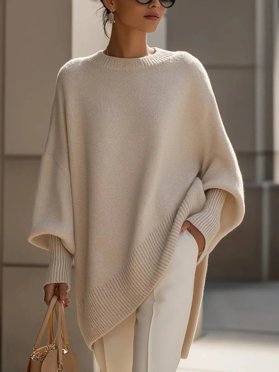 Oversized Batwing Sleeve Side Slit Knit Sweater