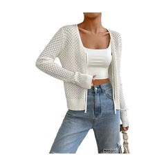 Geometric Pattern Knit Long Sleeve Cardigan, Loose V-Neck Lace-Up Sweater