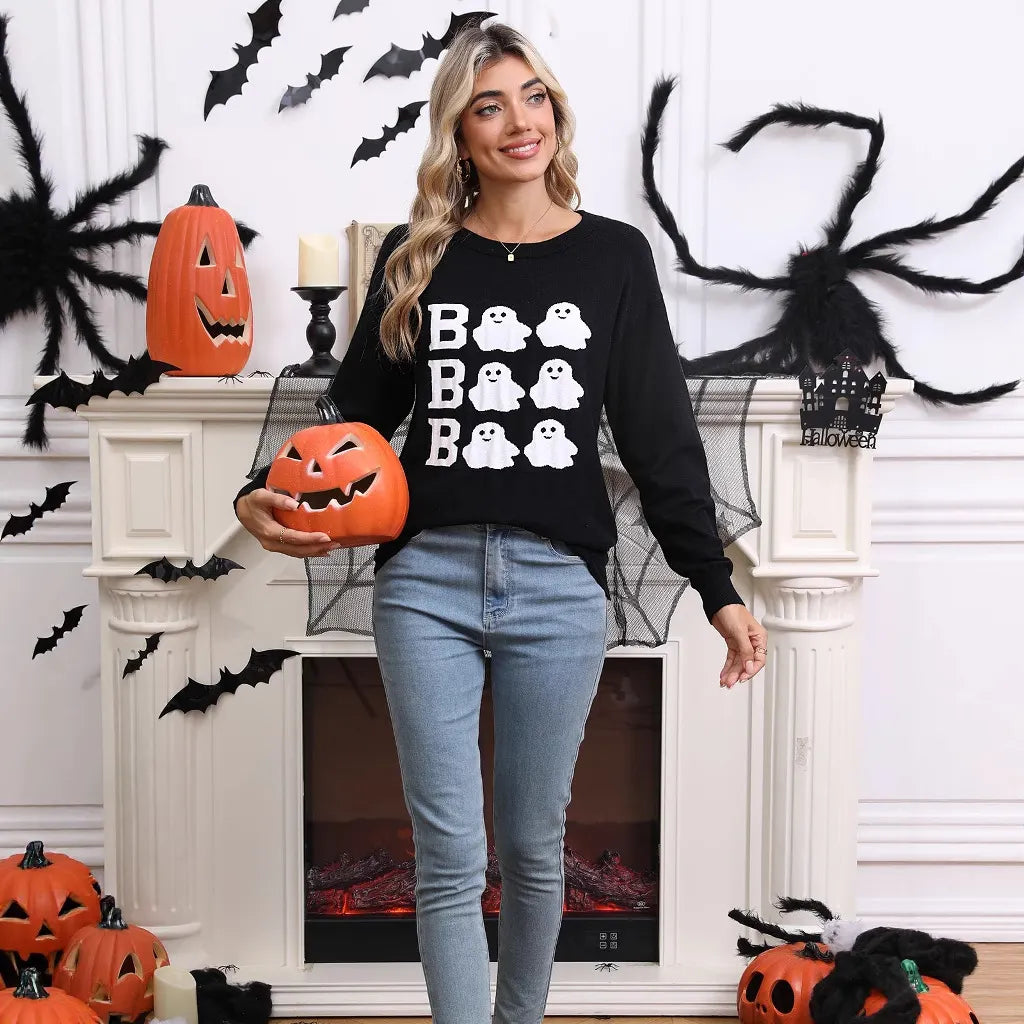 Halloween Boo Ghost Crew Neck Sweater