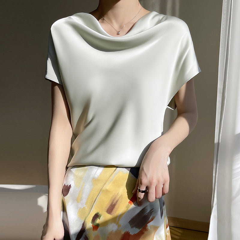 Cowl Neck Short Sleeve Blouse