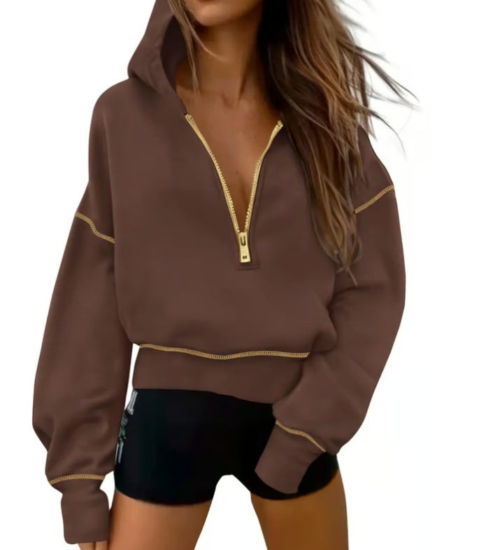 Gold Trim Long Sleeve Pullover Sweatshirt