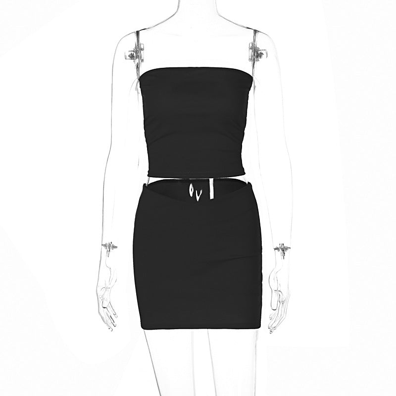 Strapless Ruched Two-Piece Set, Crop Top & Mini Skirt