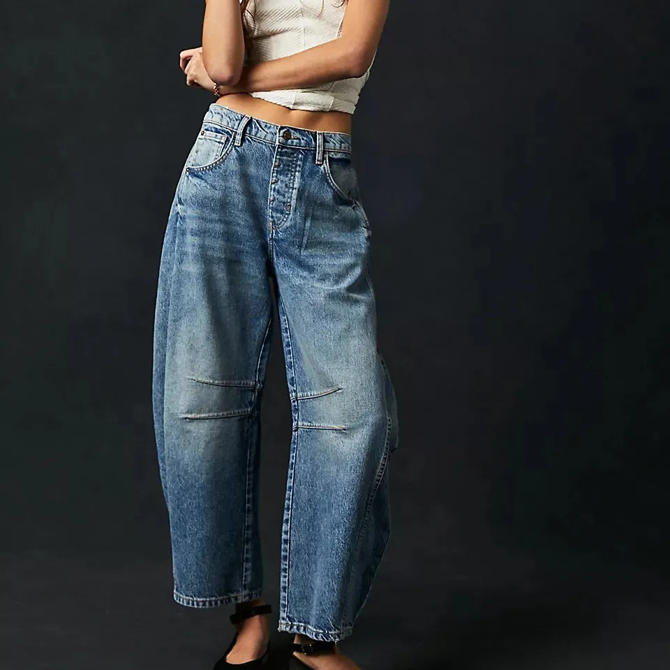 High Waist Loose Straight Leg Washed Jeans