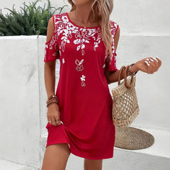 Navy Floral Print Cold Shoulder Shift Dress