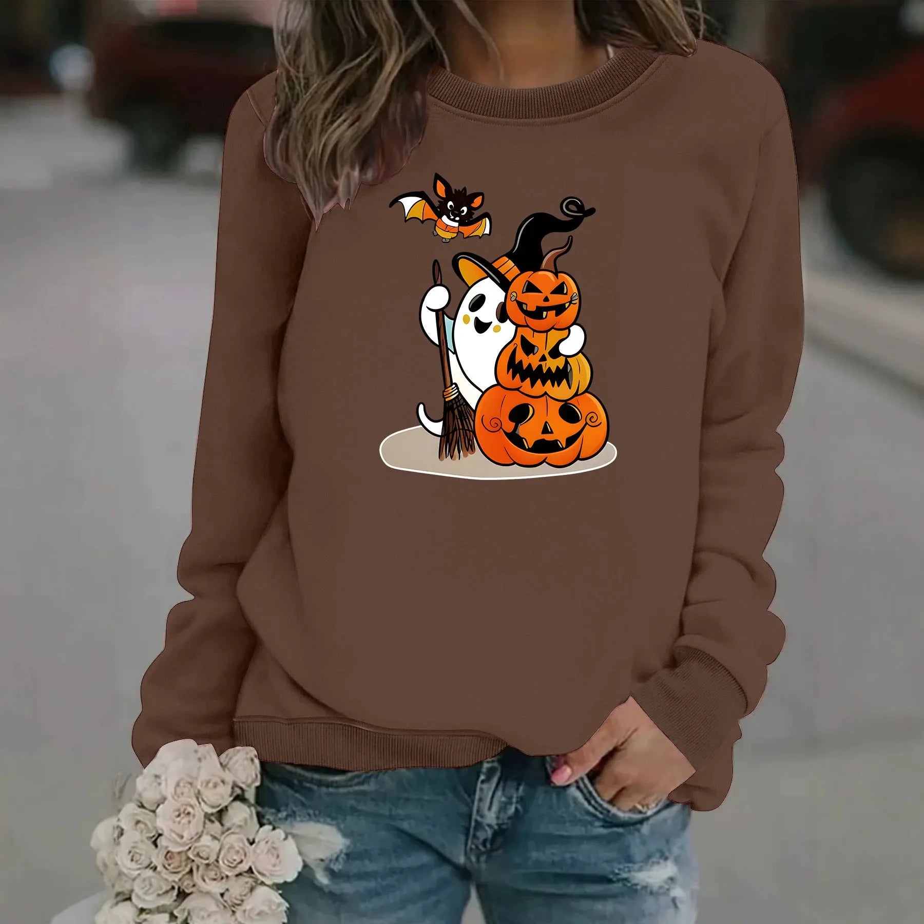 Halloween Ghost Pumpkin Bat Graphic Sweatshirt