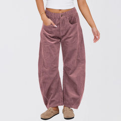 Corduroy Elastic High Waist Barrel Wide Leg Pants