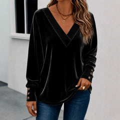 V Neck Velvet Long Sleeve Casual Top