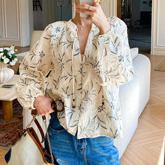 Contrast-Collar Satin Button-Down Shirt