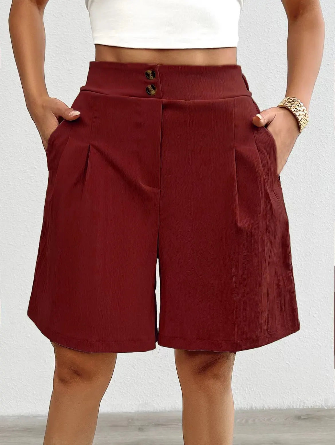 High Waist Pleated Wide Leg Shorts