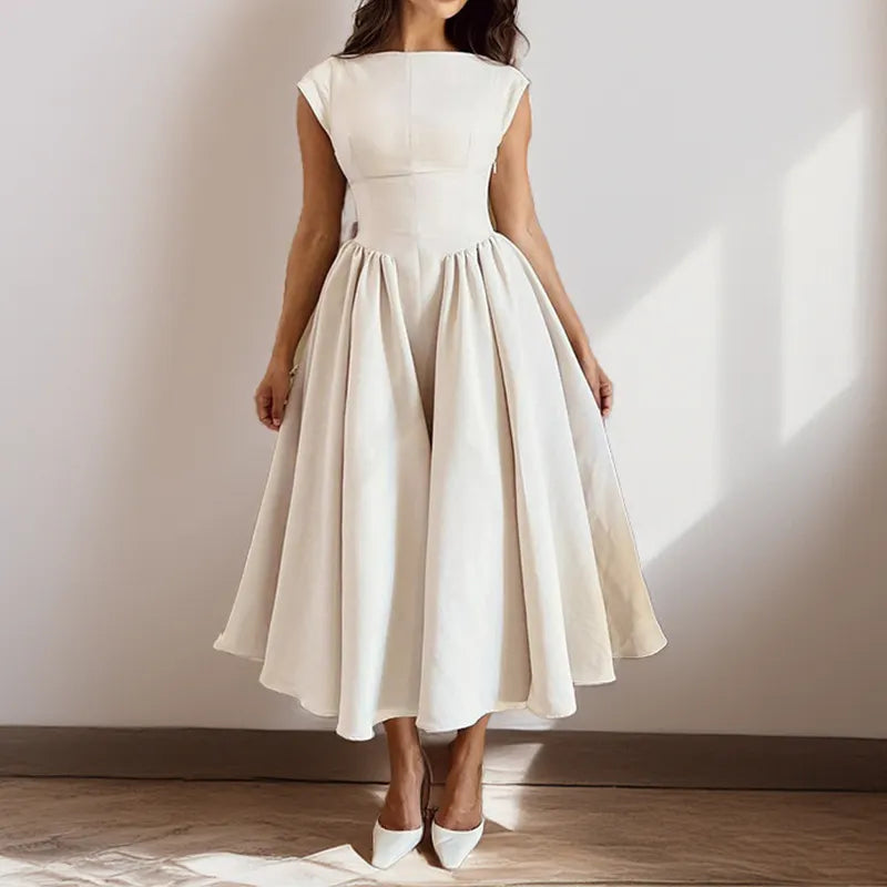 Cap Sleeve Fit-and-Flare Midi Dress