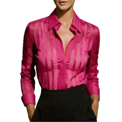 Sheer Striped Long-Sleeve Button-Down Shirt