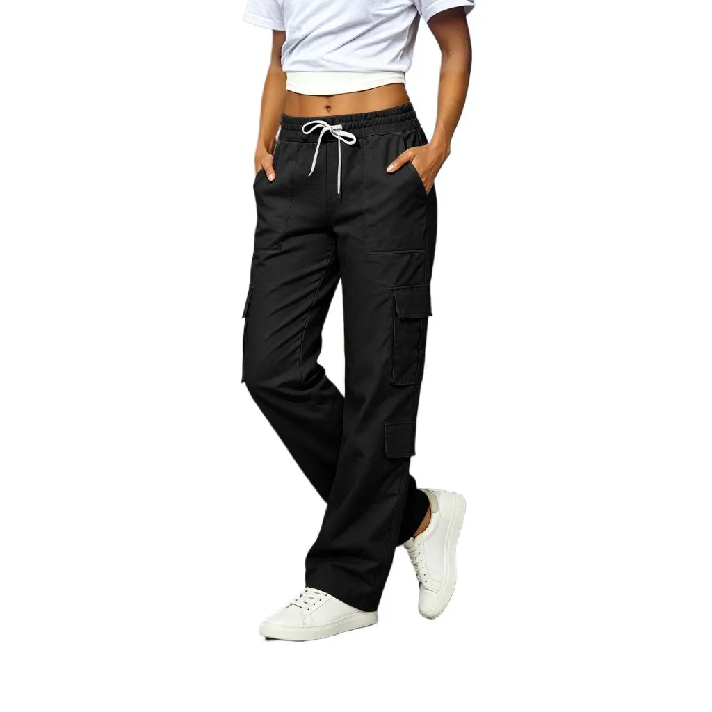 Mid Waist Straight Leg Cargo Pants