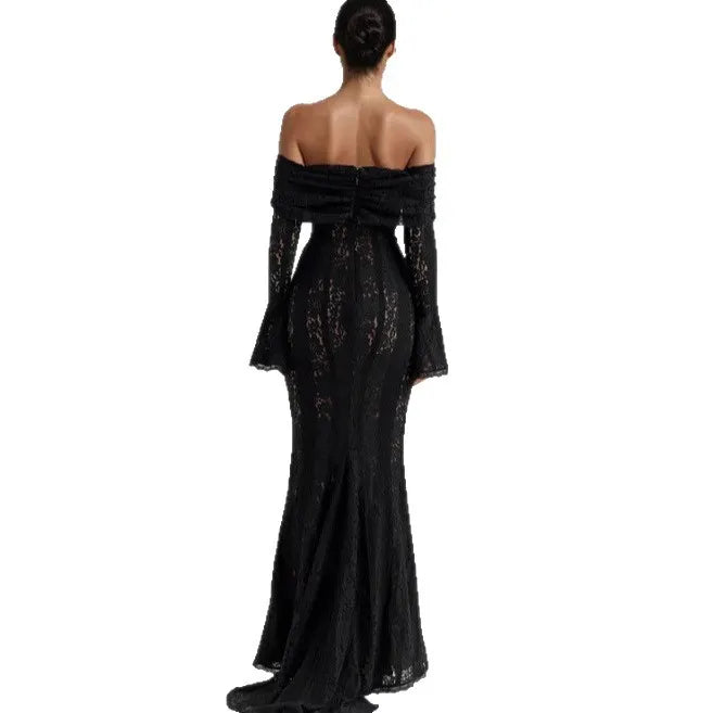 Lace Off-the-Shoulder Maxi Dress, Bell Sleeve Mermaid Formal Gown
