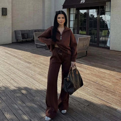 Half Zip Collar Oversized Sweatshirt & Wide Leg Sweatpants 2 Piece Loungewear Set
