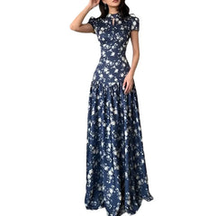 Floral Print Keyhole Neck Maxi Dress
