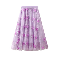 3D Floral Embroidered Tulle Maxi Skirt