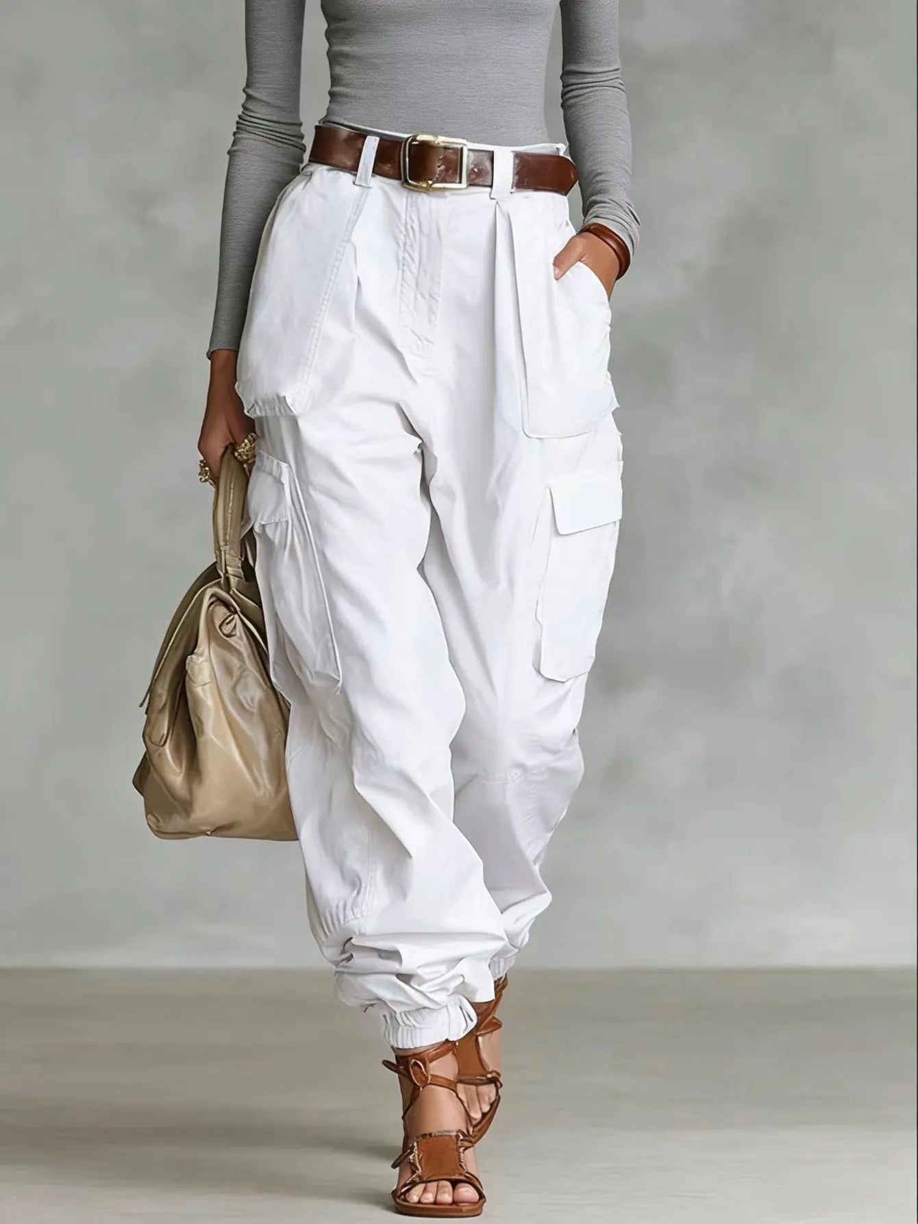High Waist Multi Pocket Cargo Jogger Pants