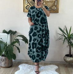 Leopard Print Maxi Dress Oversized Loose Fit Pocket Dress