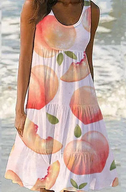 Floral Print Sleeveless Round Neck Tiered Midi Dress
