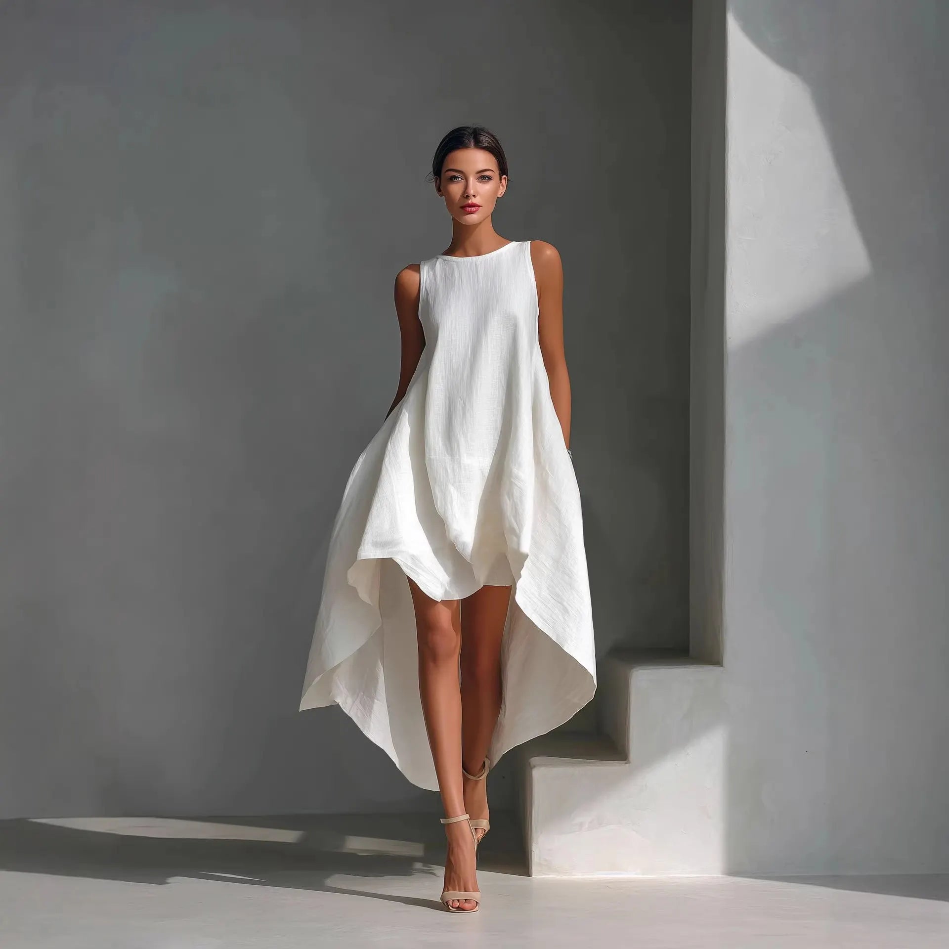 Sleeveless High-Low Hem A-Line Maxi Dress