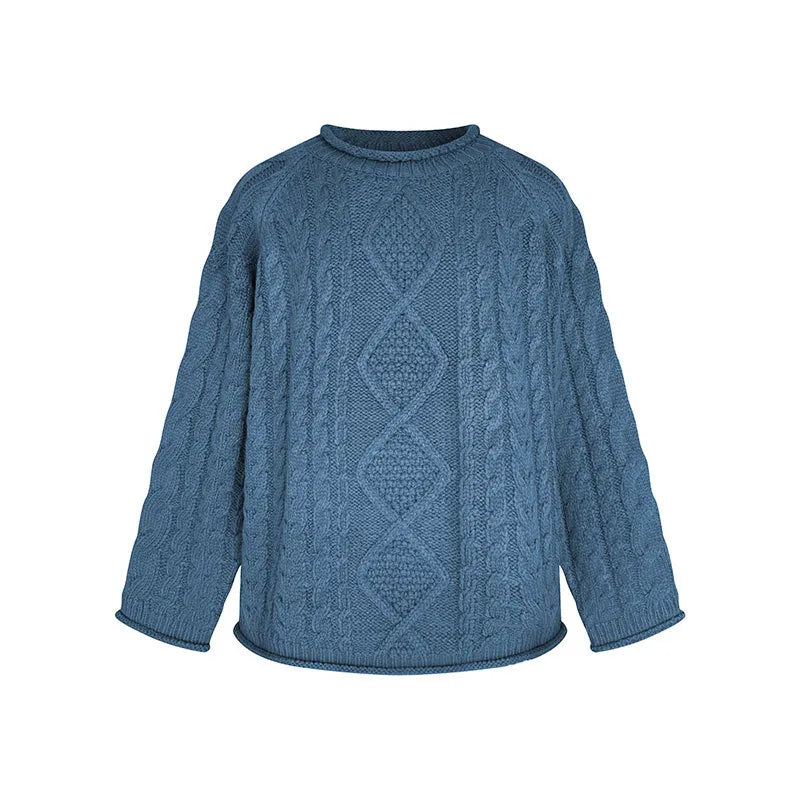 Drop‑Shoulder Geometric Cable Knit Pullover Sweater