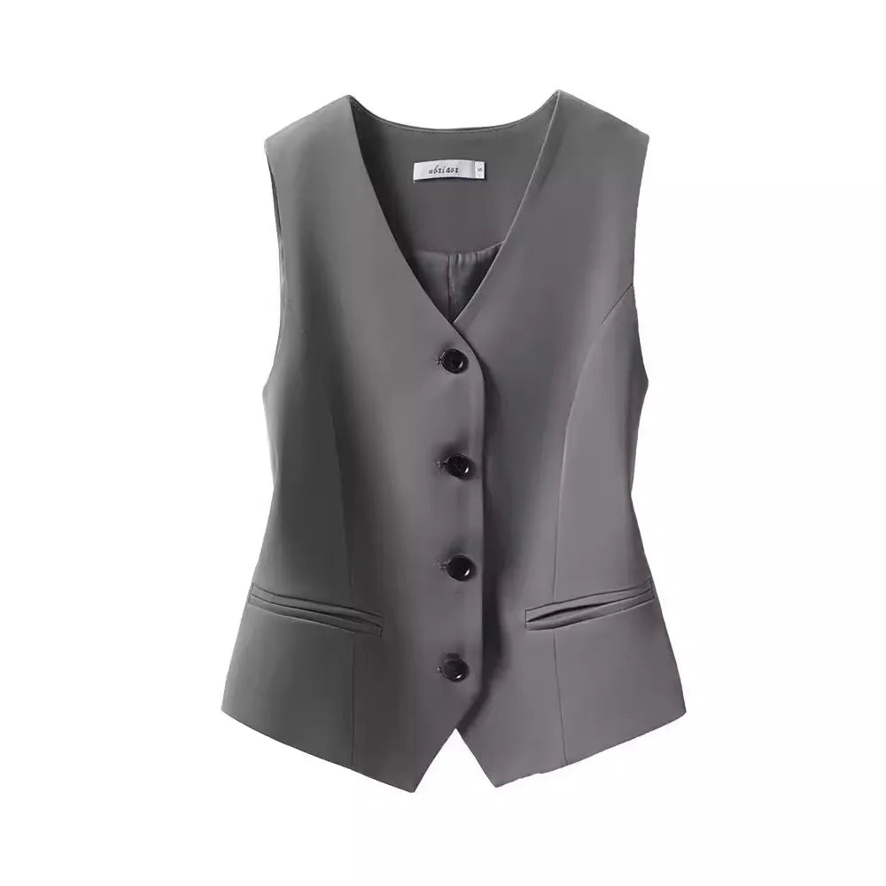 V Neck Button Down Tailored Waistcoat Casual Formal Blazer Vest