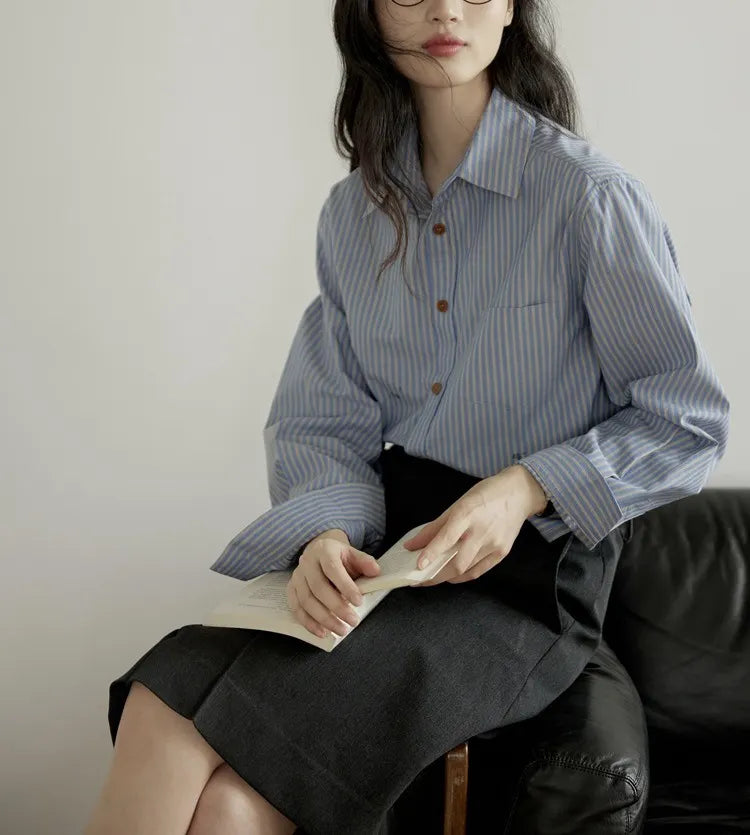 Blue Striped Straight Fit Long Sleeve Commuter Shirt