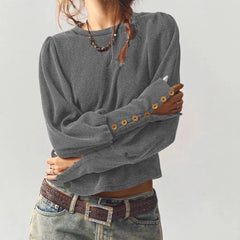 Waffle Knit Button Cuff Top