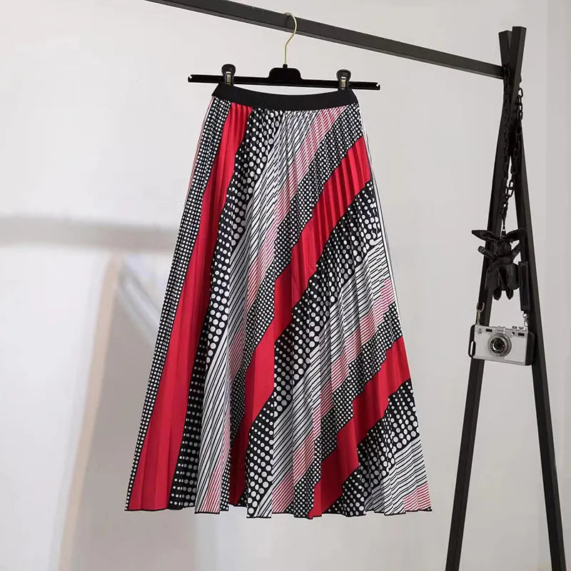 Printed Pleated Midi Skirt
