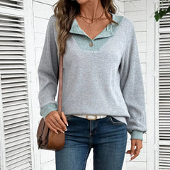 Contrast Collar Henley Knit Sweater